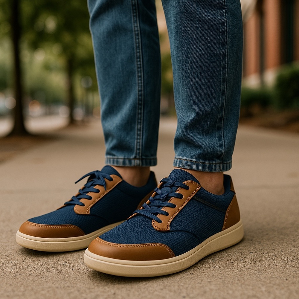 Men's Casual Navy and Brown Sneakers - Classic Low-Top